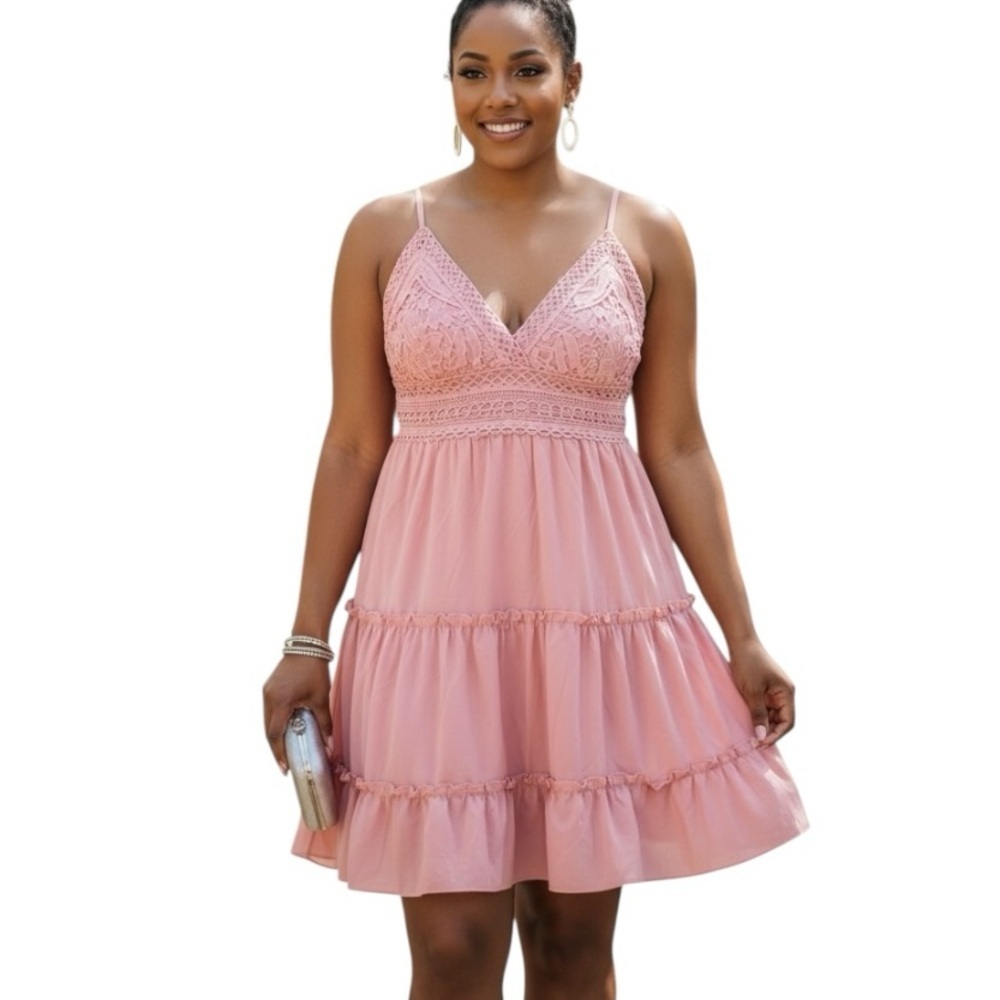 ECOWISH Large Blush Spaghetti Strap Crochet Boho Sundress
